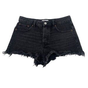 Zara Shorts 6 Black Cut-Off Raw Hem High Waisted Boho Button Fly Bloggers Fave